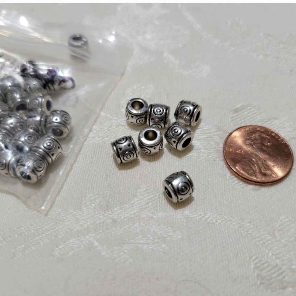 DESTASH Large hole stamped silver drum beads